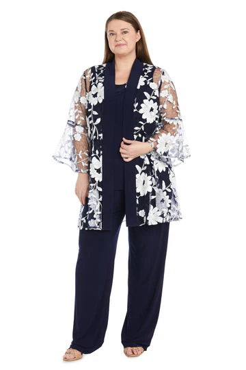 Conjunto de Señora Azul Marino con Kimono Floral