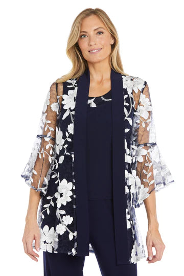 Conjunto de Señora Azul Marino con Kimono Floral