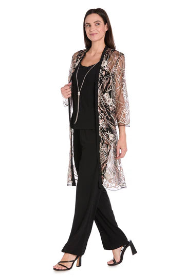 Conjunto de Señora Negro con Kimono Estampado Animal Print