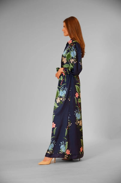 Vestido Midi Estampado Manga Larga con Amarre en la Cintura