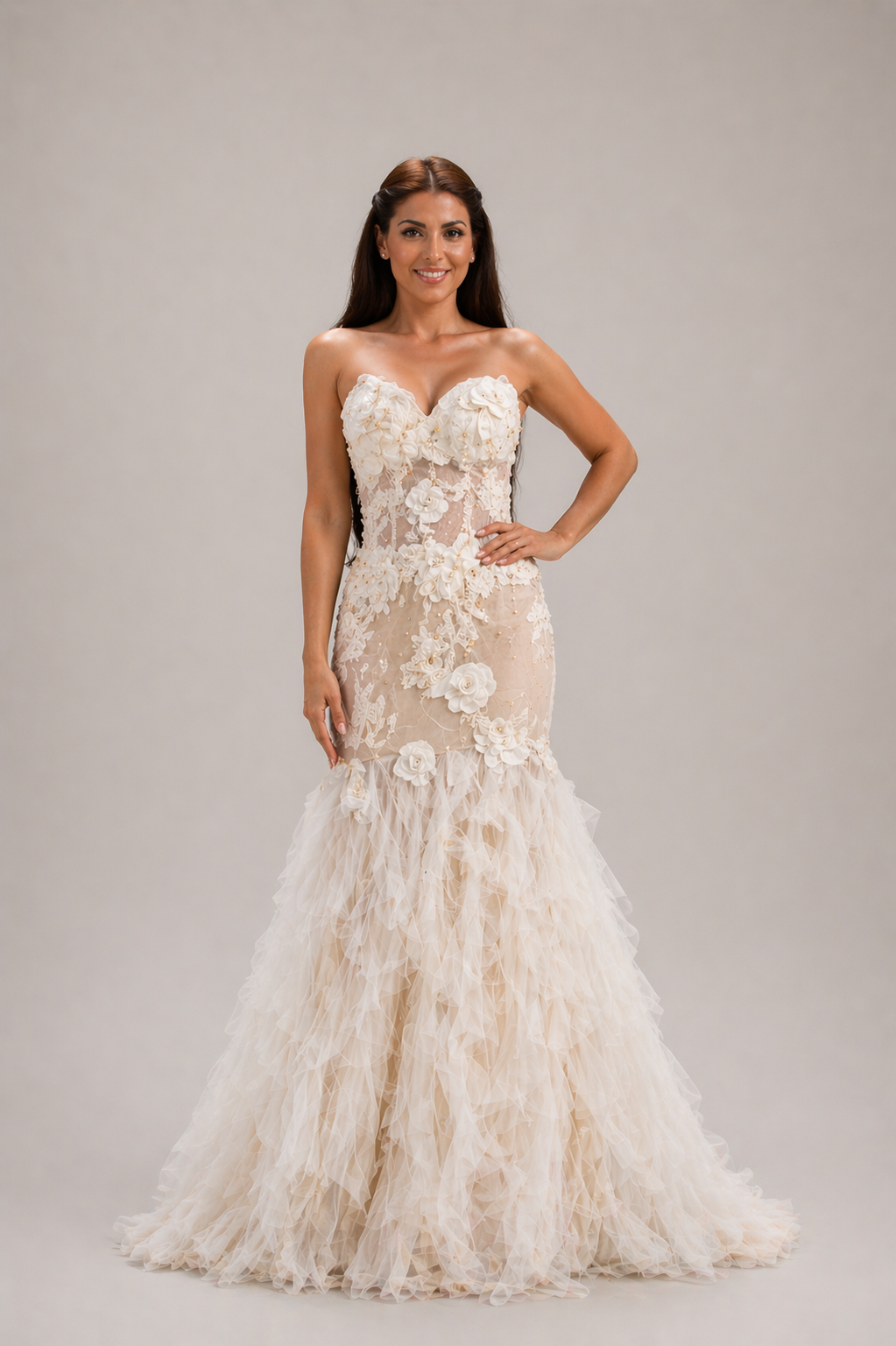 Vestido de Novia Sirena con Flores en Relieve