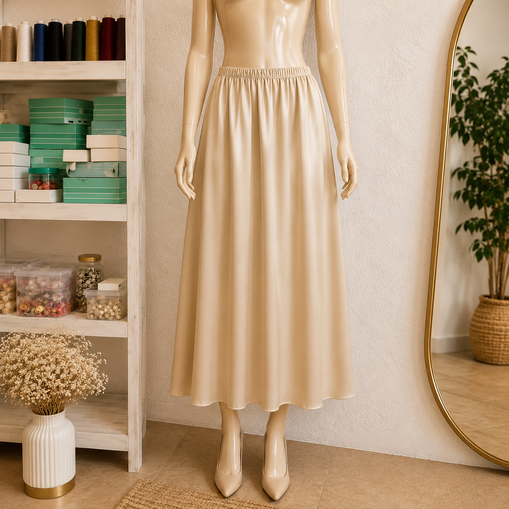 Falda Midi Plisada en Beige