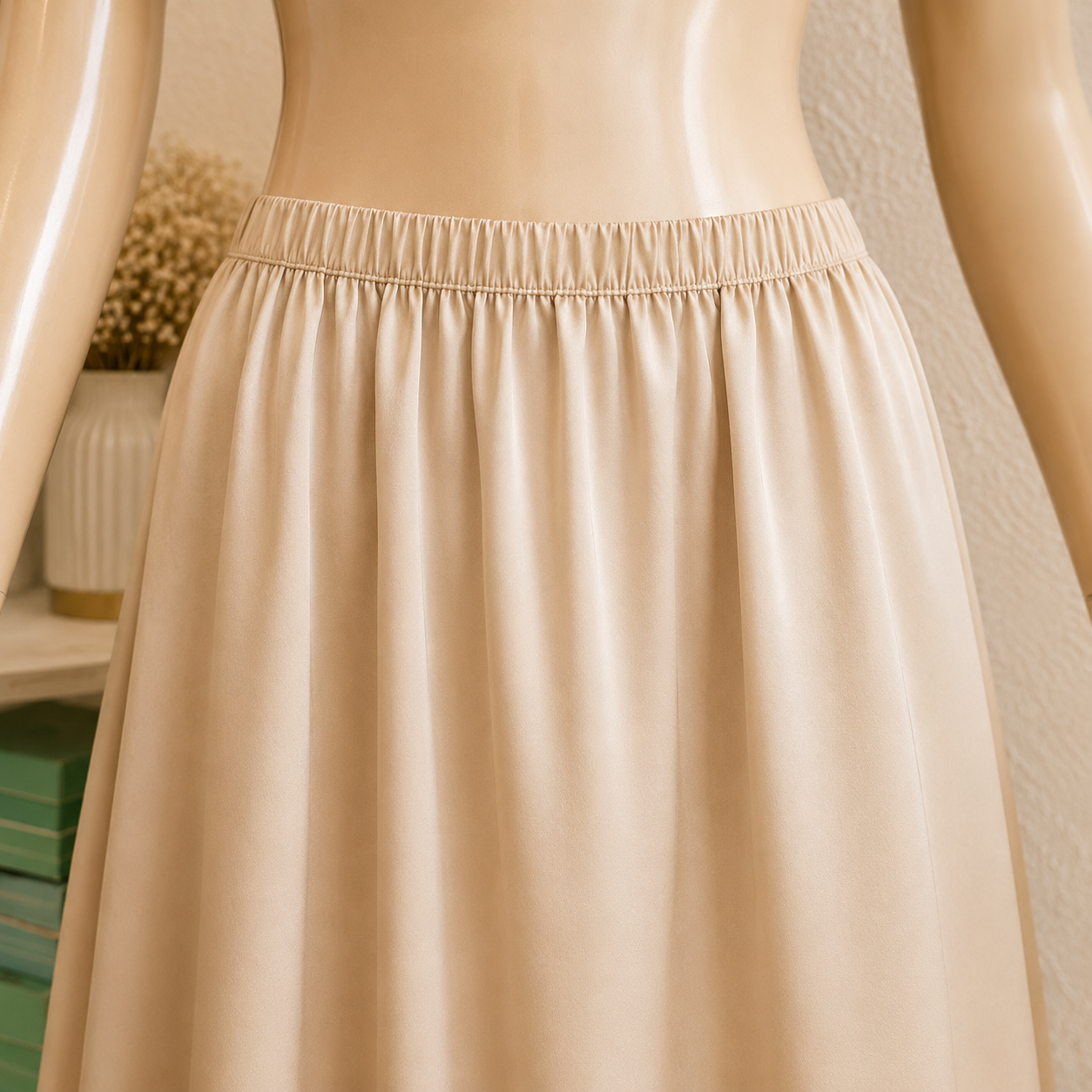 Falda Midi Plisada en Beige
