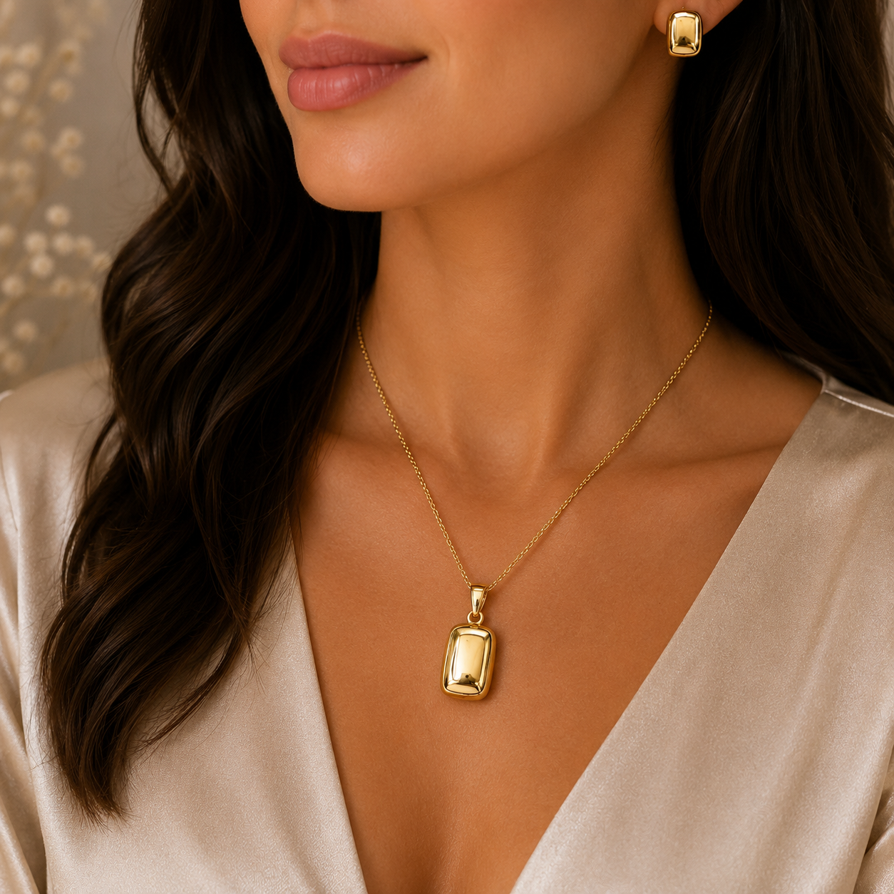 Juego de Collar y Aretes Dorado Rectangular