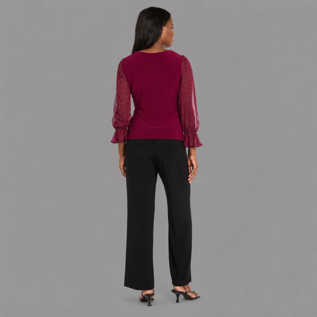 Blusa Vinotinto con Mangas de Gasa