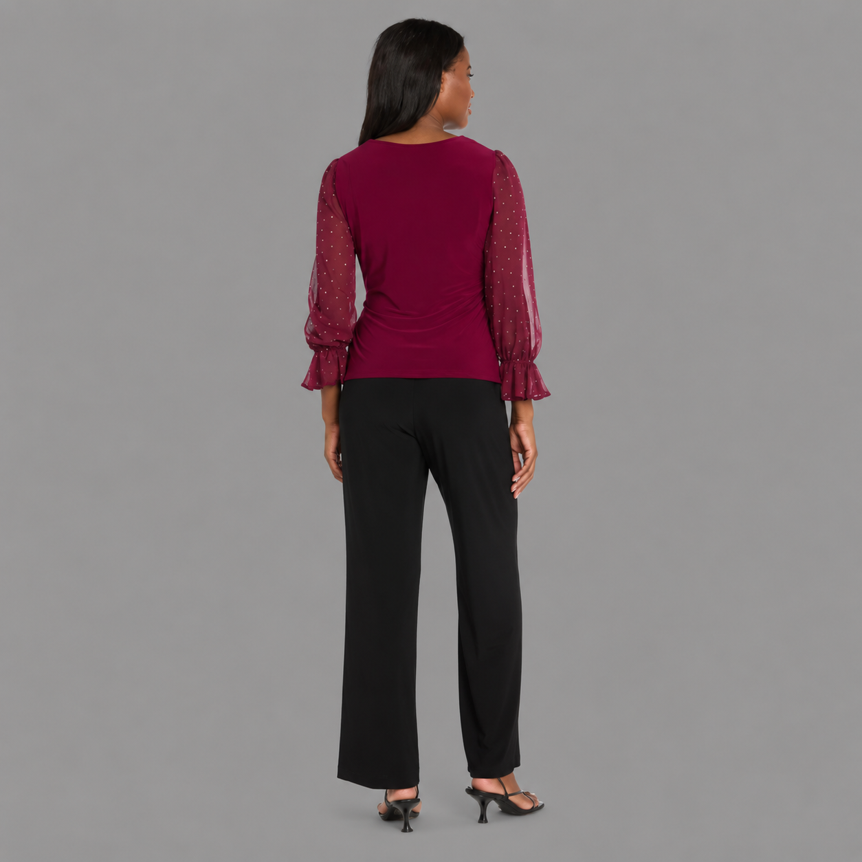 Blusa Vinotinto con Mangas de Gasa