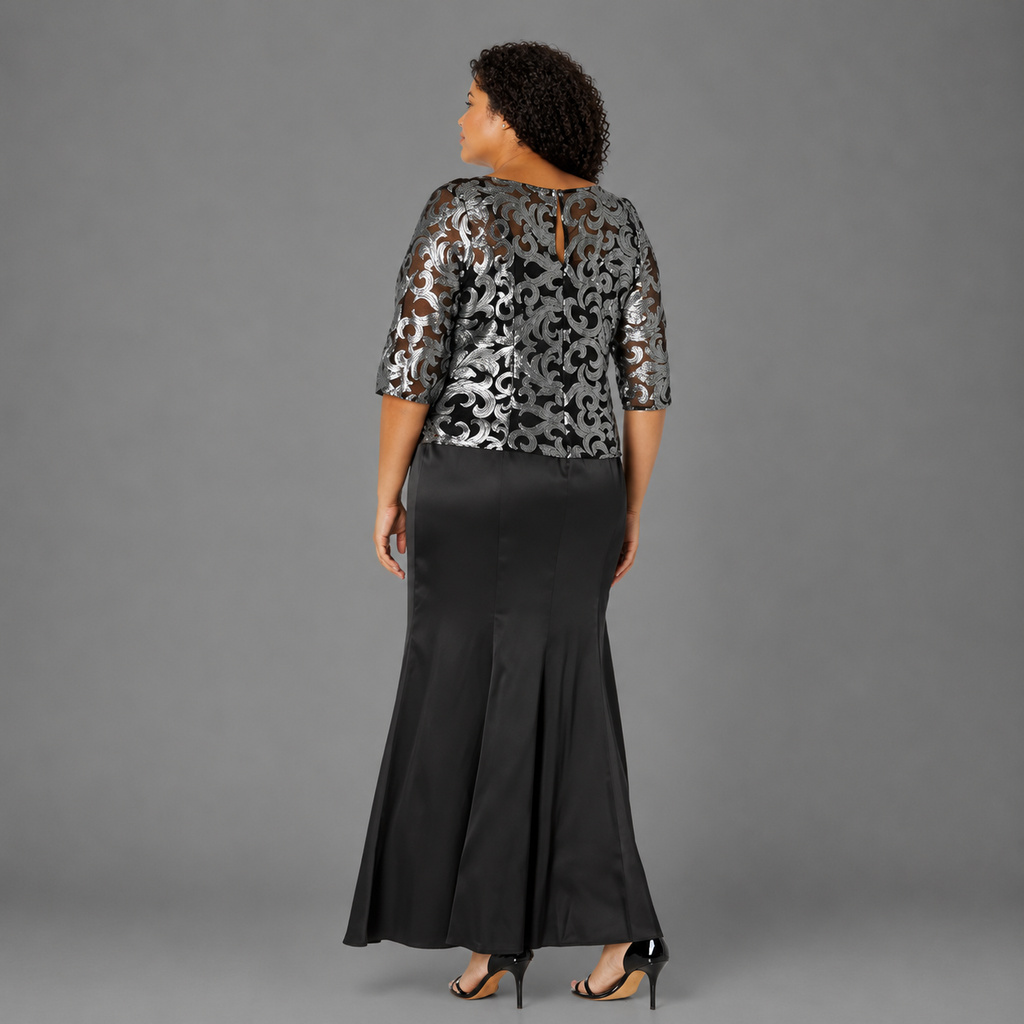 Vestido de Fiesta Negro con Top Estampado