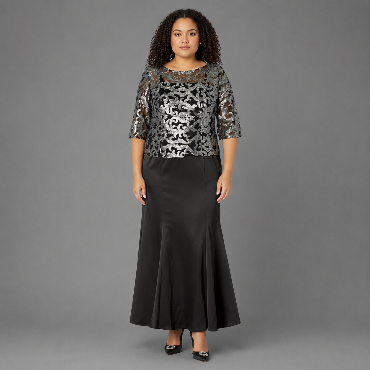 Vestido de Fiesta Negro con Top Estampado