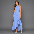Vestido Midi Azul Lavanda con Volantes