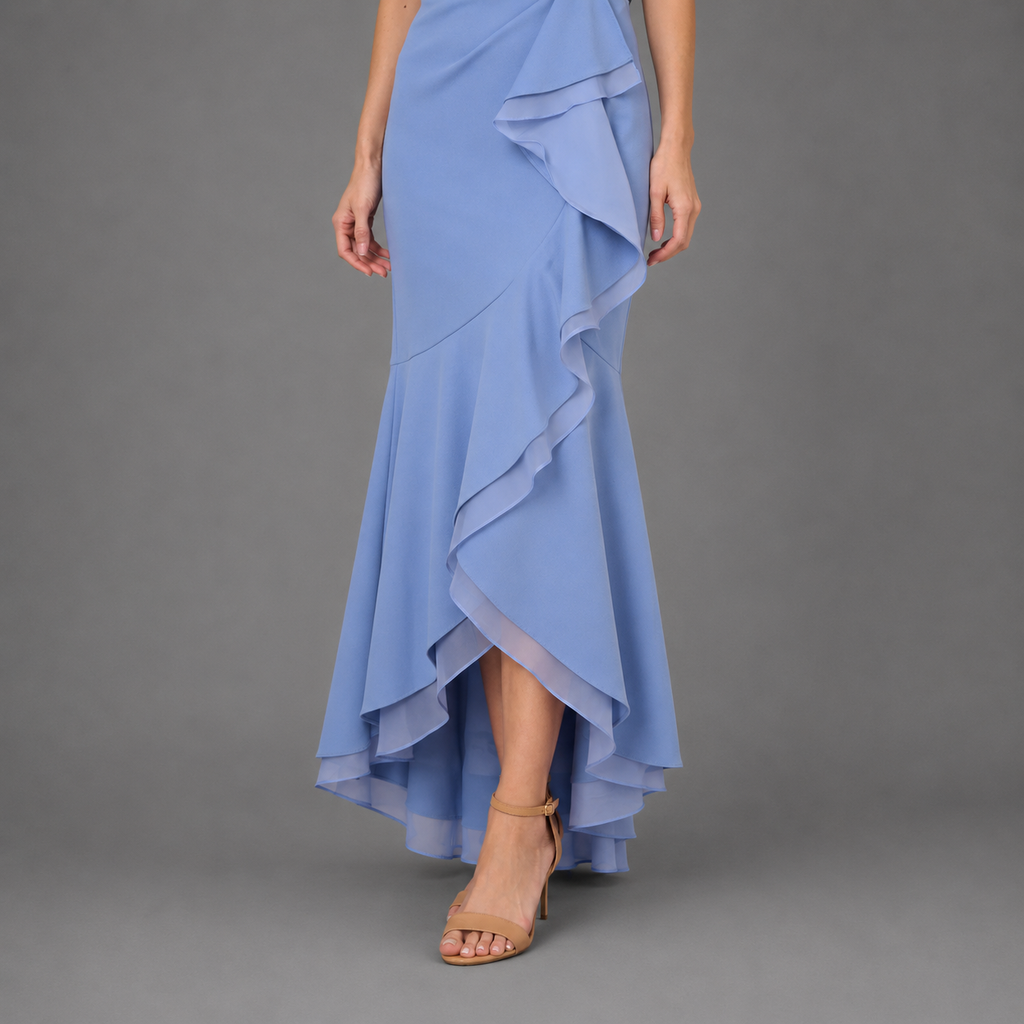 Vestido Midi Azul Lavanda con Volantes