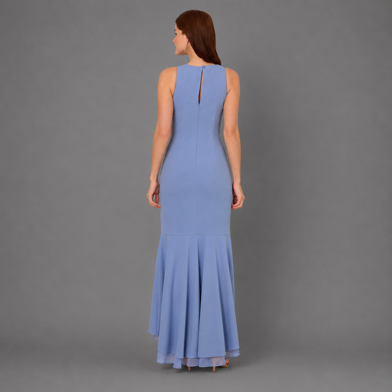 Vestido Midi Azul Lavanda con Volantes