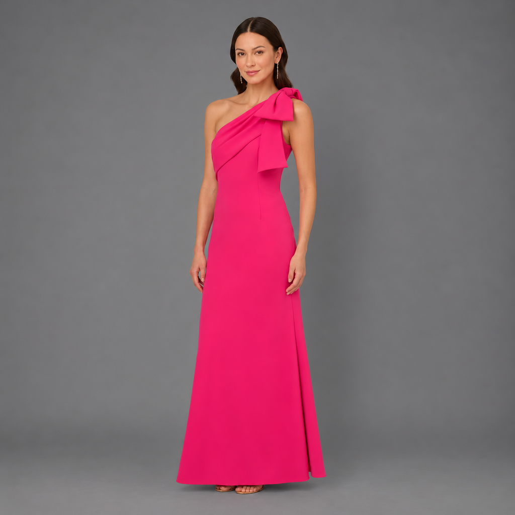 Vestido de Gala Fucsia con Lazo en el Hombro