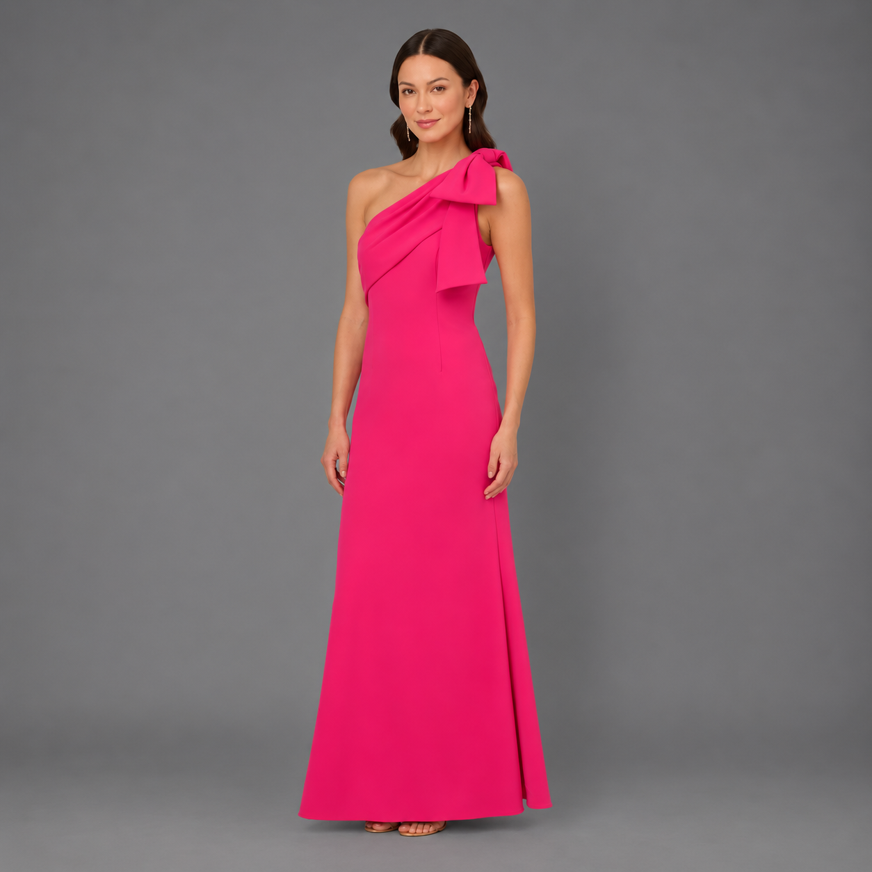 Vestido de Gala Fucsia con Lazo en el Hombro