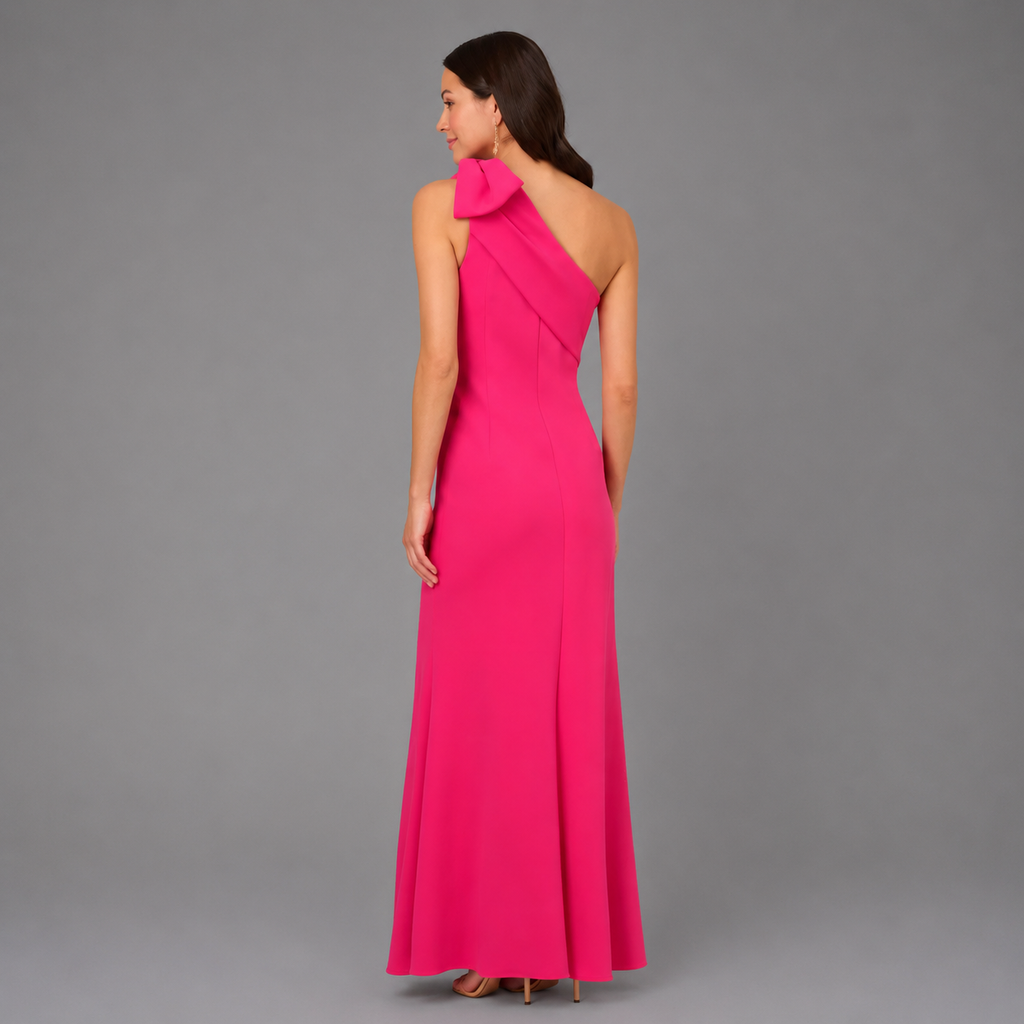 Vestido de Gala Fucsia con Lazo en el Hombro