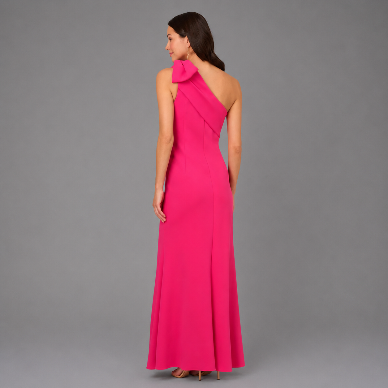 Vestido de Gala Fucsia con Lazo en el Hombro