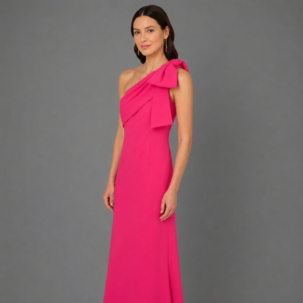Vestido de Gala Fucsia con Lazo en el Hombro