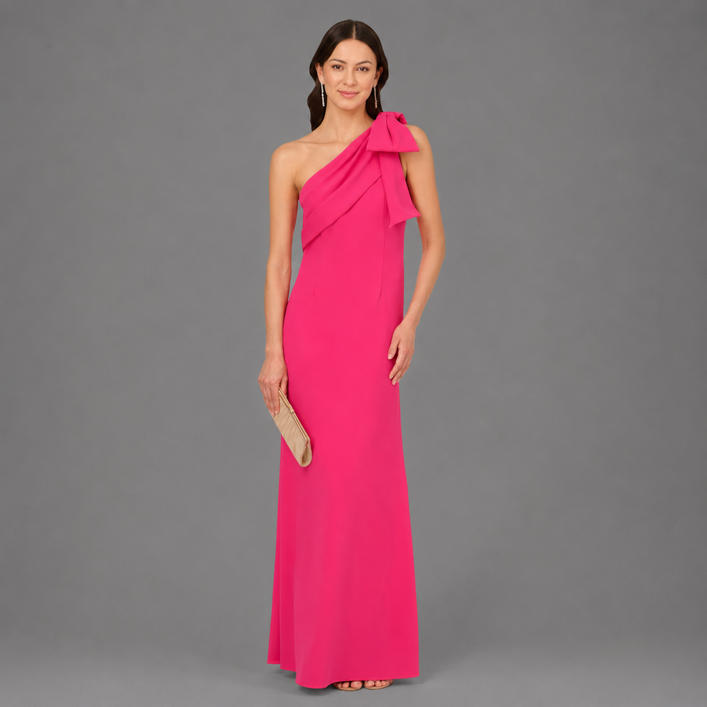 Vestido de Gala Fucsia con Lazo en el Hombro