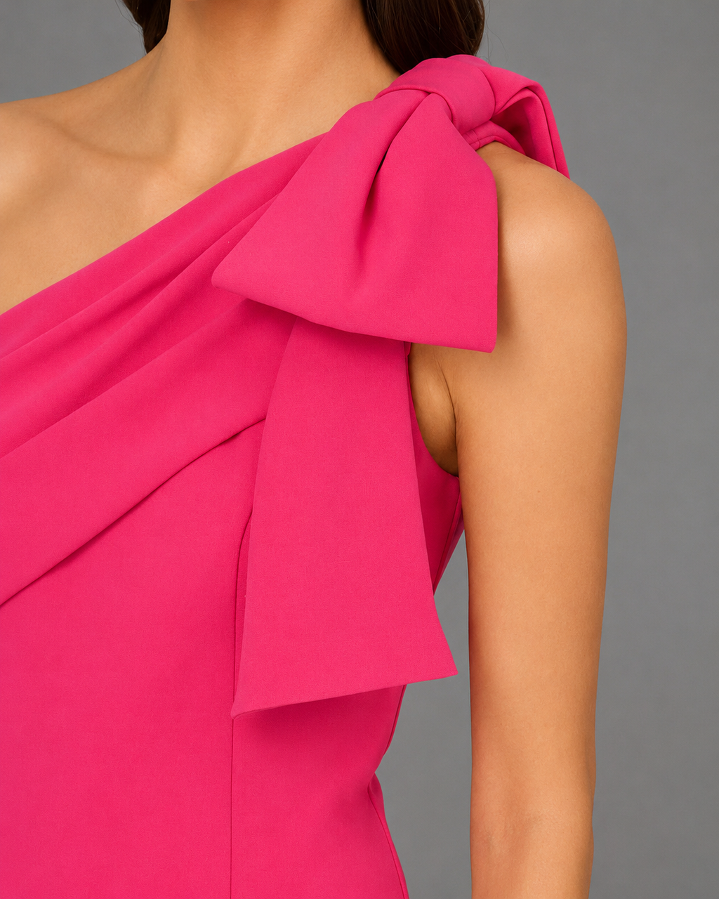 Vestido de Gala Fucsia con Lazo en el Hombro