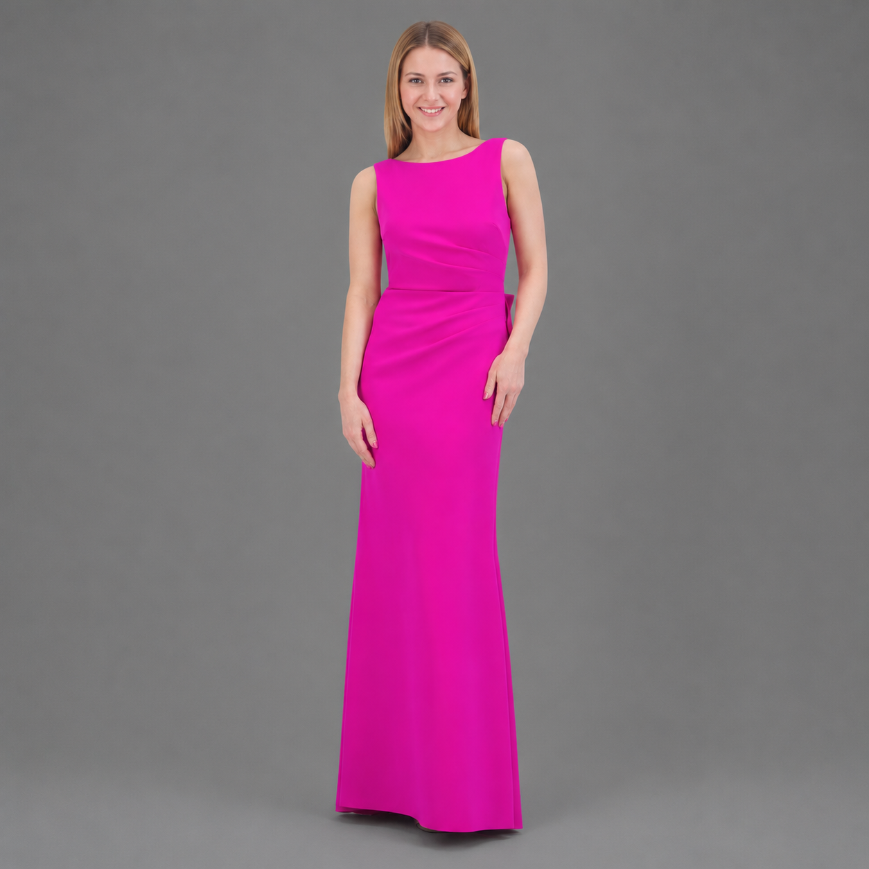 Vestido de Gala Fucsia con Detalle de Lazo en la Espalda
