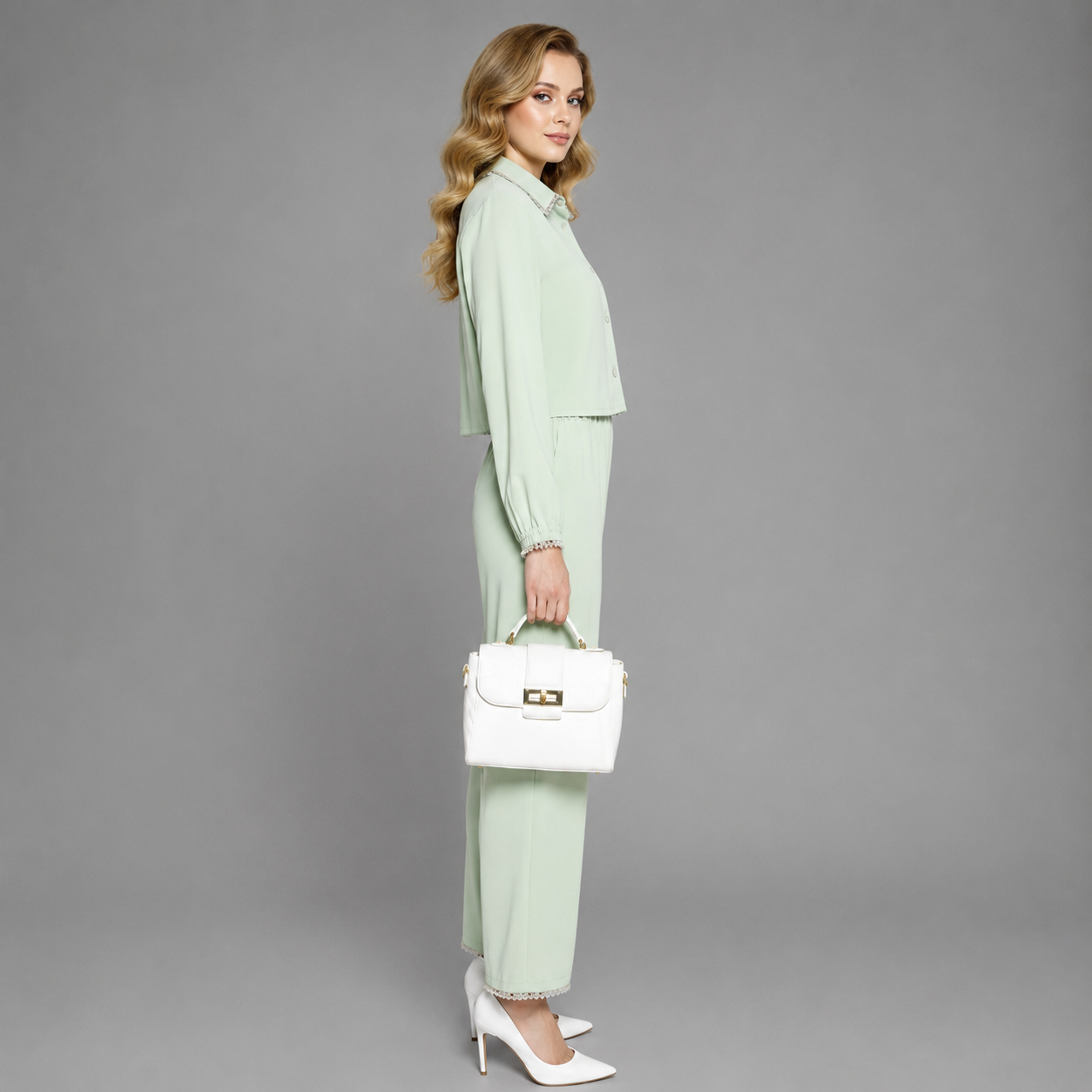 Conjunto Verde Menta con Blusa y Pantalón