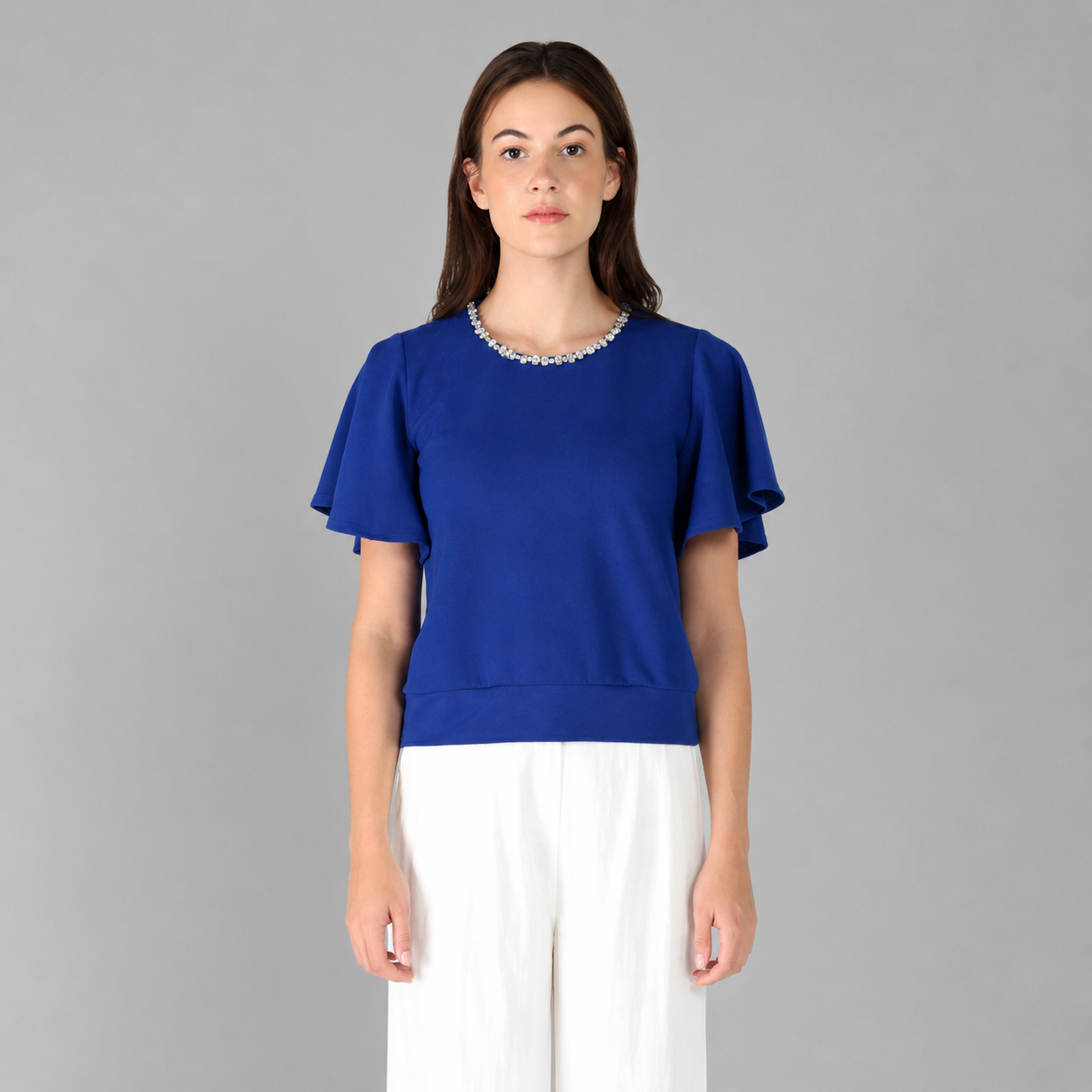 Blusa Azul Rey con Detalle en el Cuello
