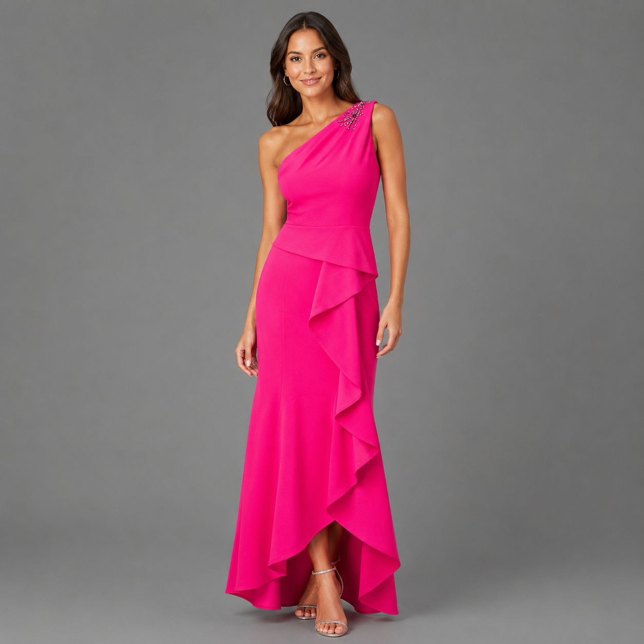 Vestido de Gala Fucsia Asimétrico