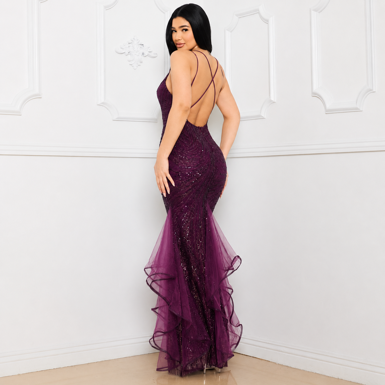 Vestido de Fiesta Burgundy con Brillos