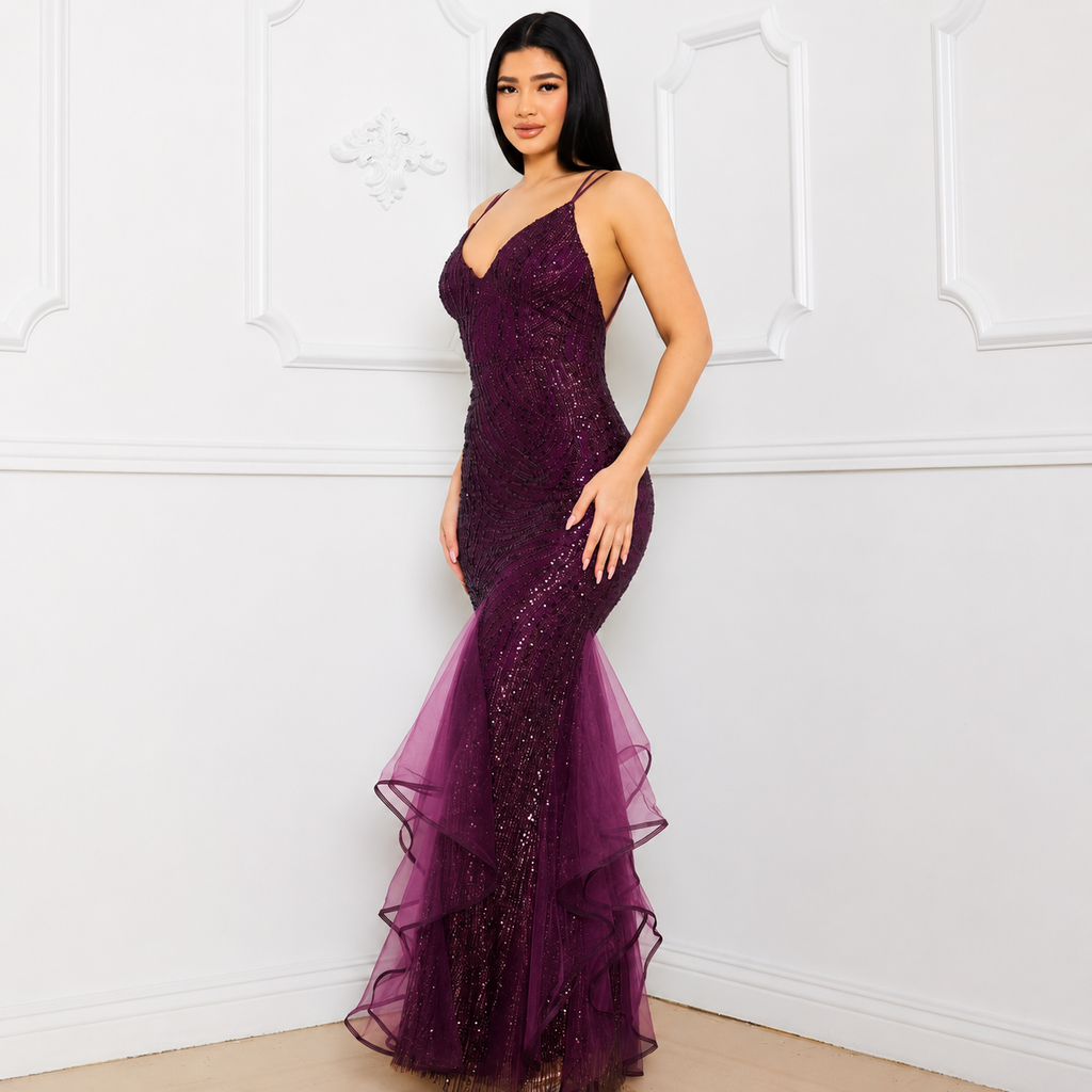 Vestido de Fiesta Burgundy con Brillos