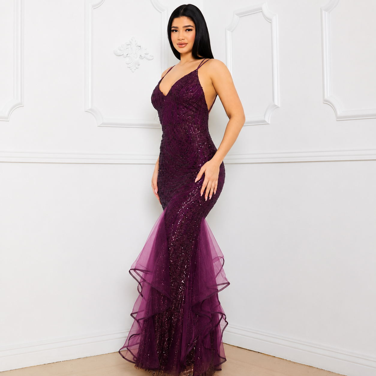 Vestido de Fiesta Burgundy con Brillos