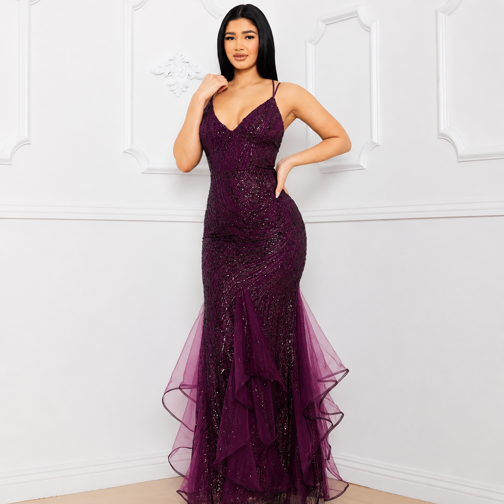 Vestido de Fiesta Burgundy con Brillos