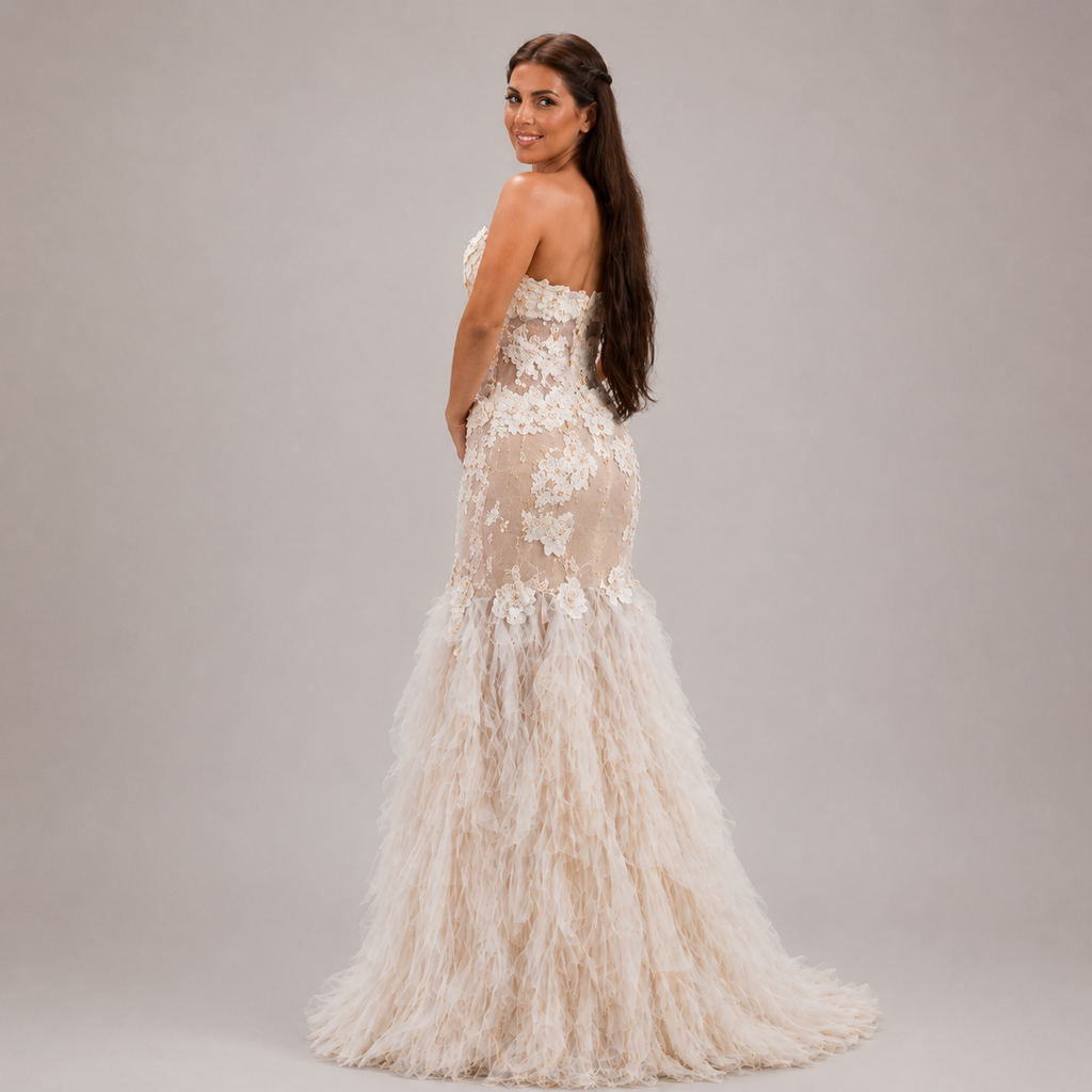 Vestido de Novia Sirena con Flores en Relieve