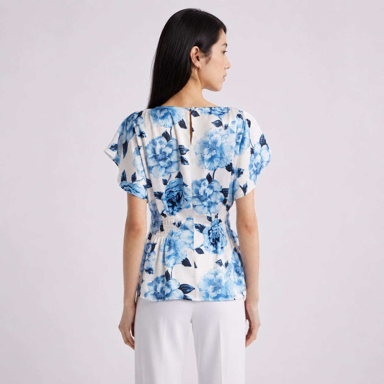 Blusa Estampada Floral Azul Índigo