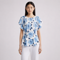 Blusa Estampada Floral Azul Índigo