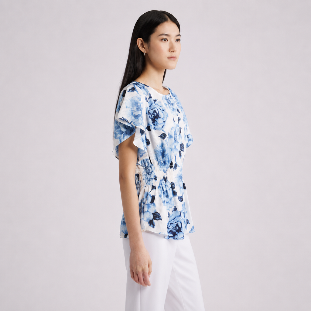 Blusa Estampada Floral Azul Índigo