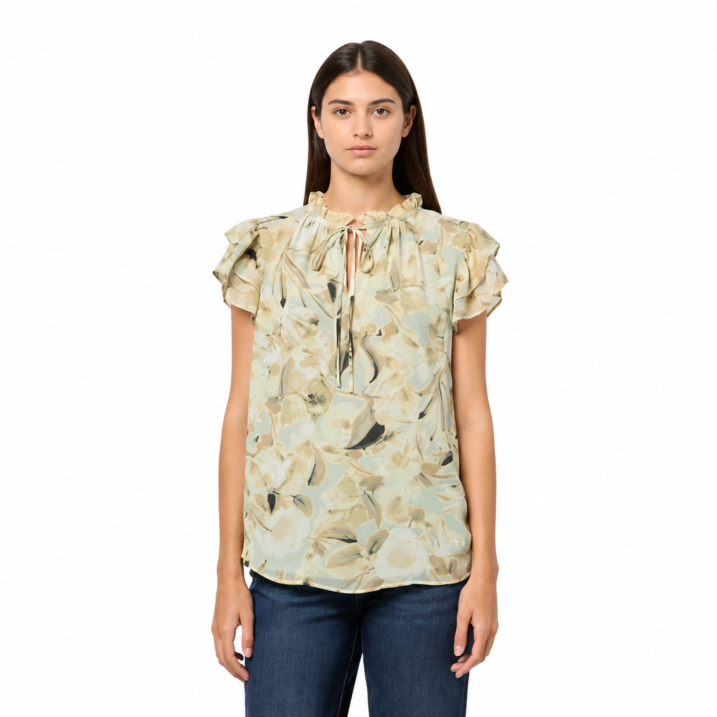 Blusa Estampada Verde Agua con Lazo