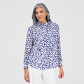 Blusa Floral Azul Cuello Alto Manga Larga
