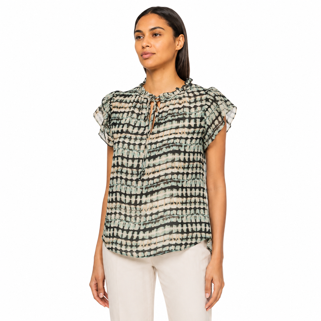 Blusa Estampada Geométrica Negro y Beige