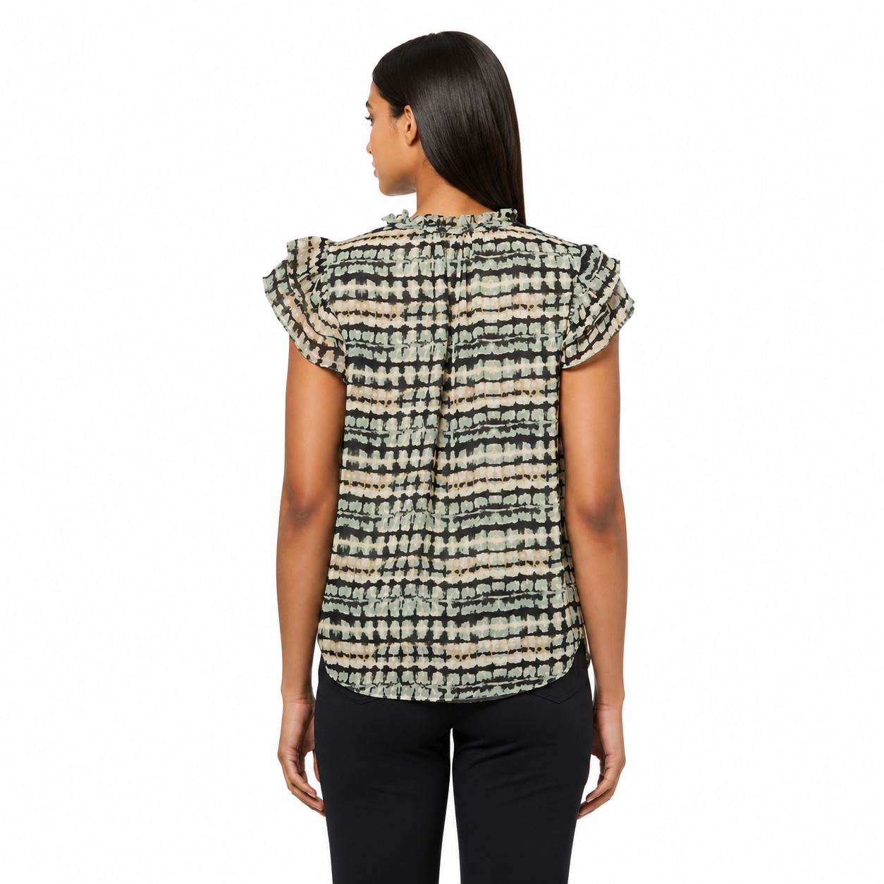 Blusa Estampada Geométrica Negro y Beige