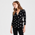 Blusa de Puntos Negra Escote Cruzado