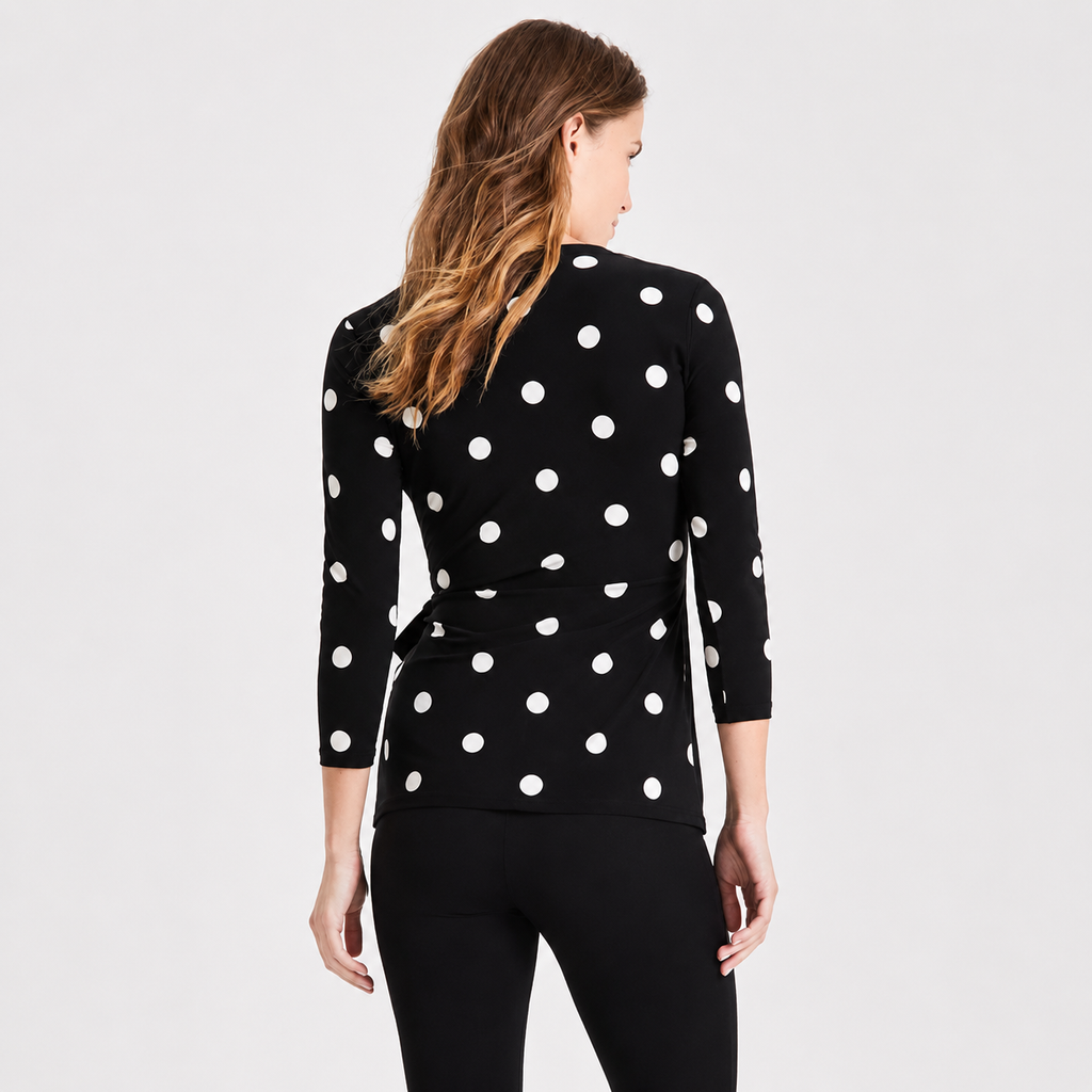 Blusa de Puntos Negra Escote Cruzado