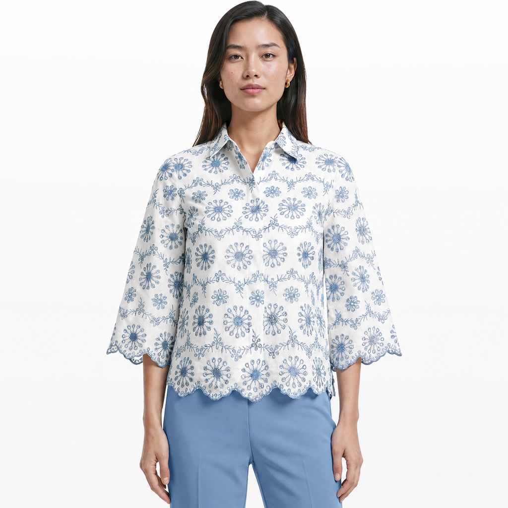 Blusa Bordada Floral Azul