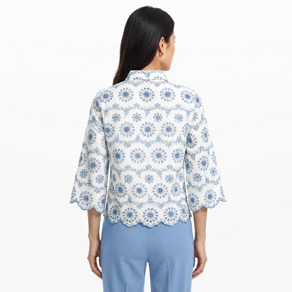 Blusa Bordada Floral Azul