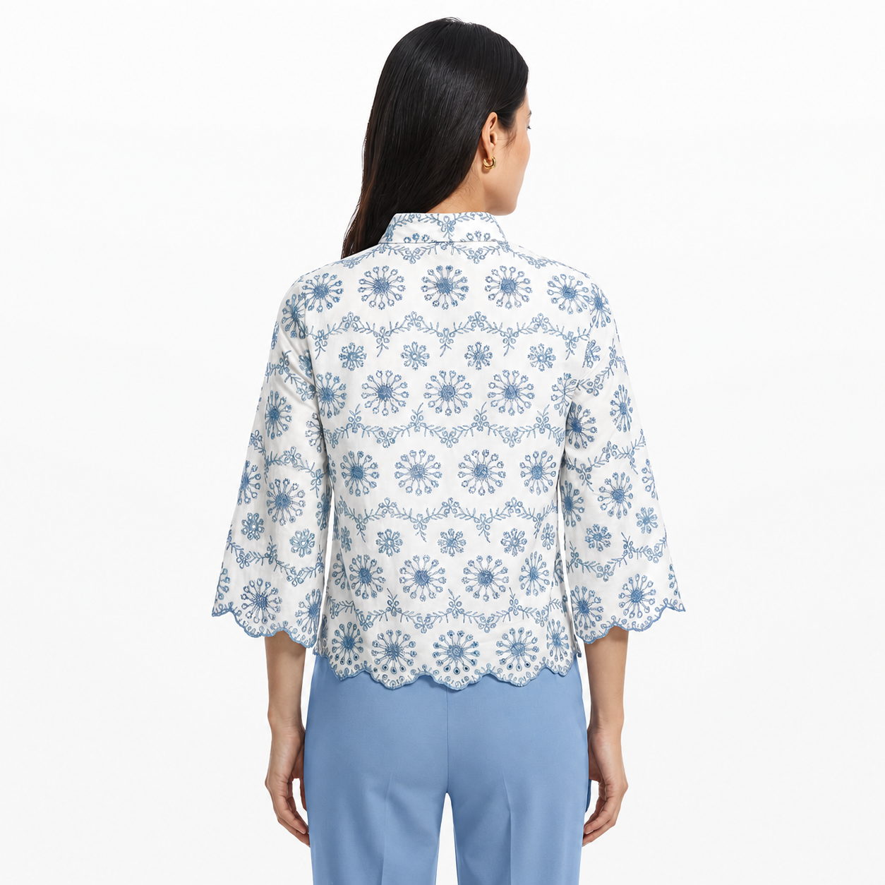 Blusa Bordada Floral Azul
