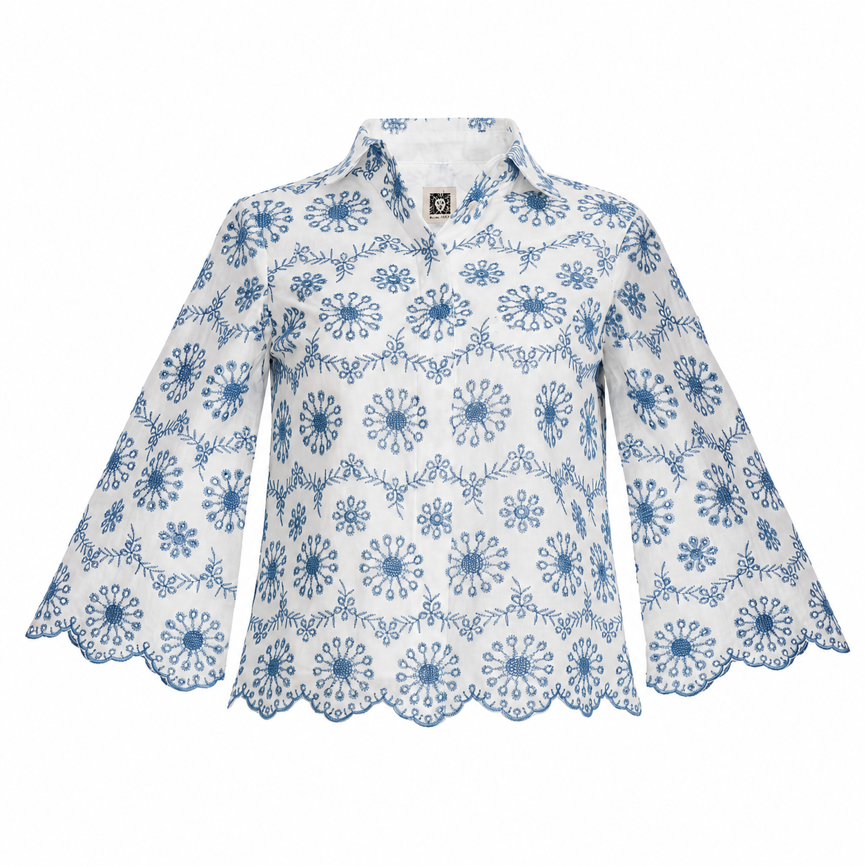 Blusa Bordada Floral Azul