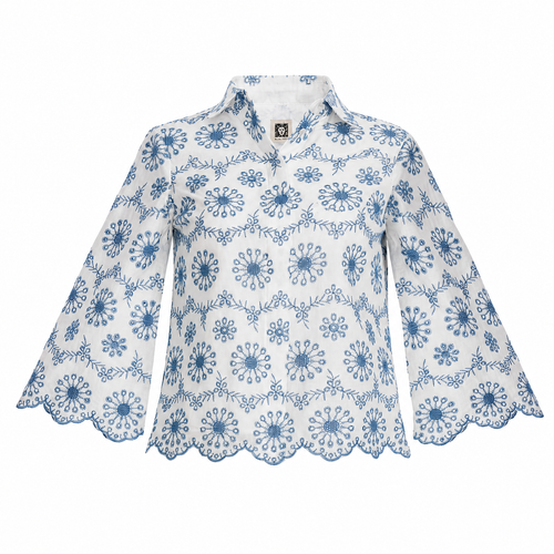 Blusa Bordada Floral Azul
