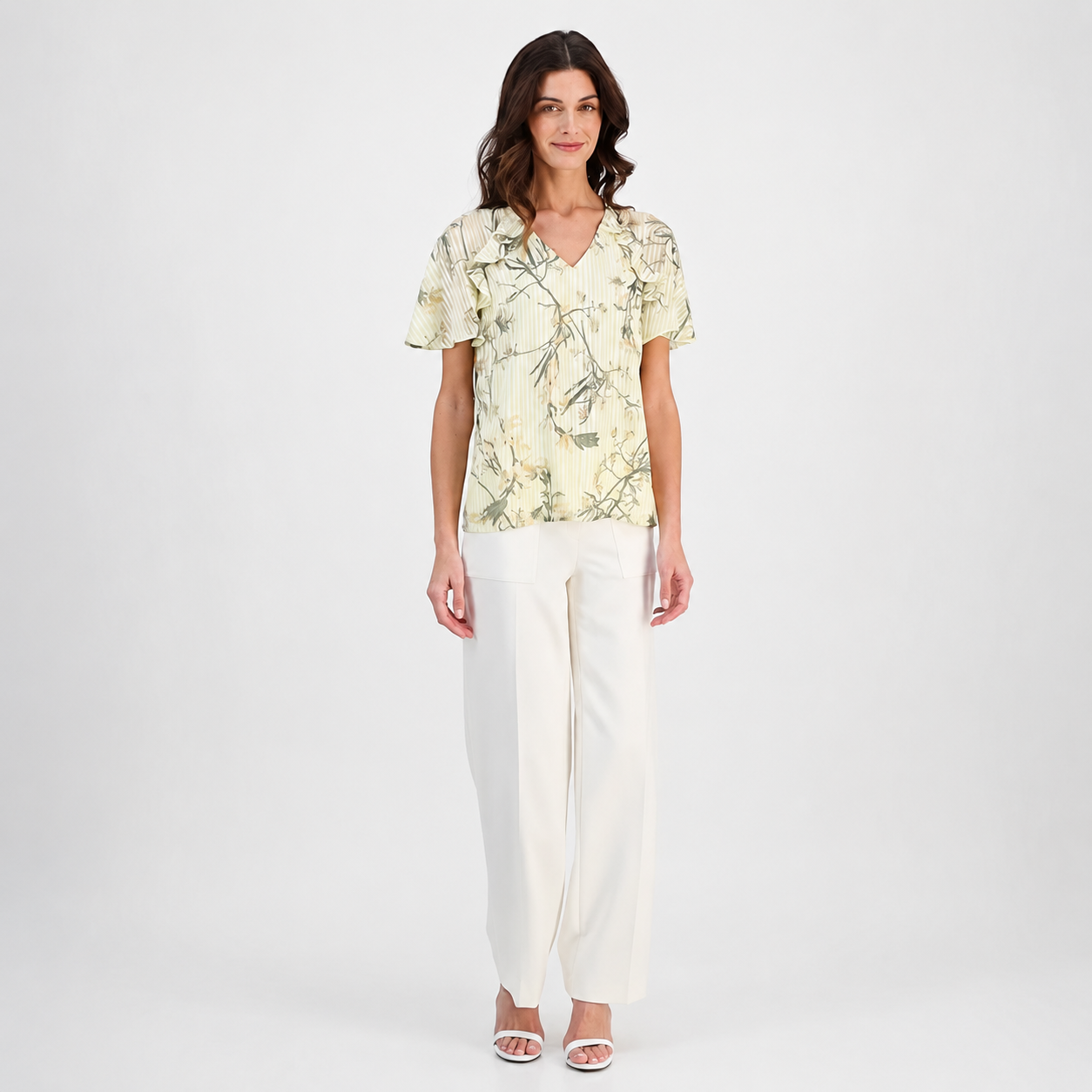Blusa Floral Amarillo Pastel Manga Mariposa