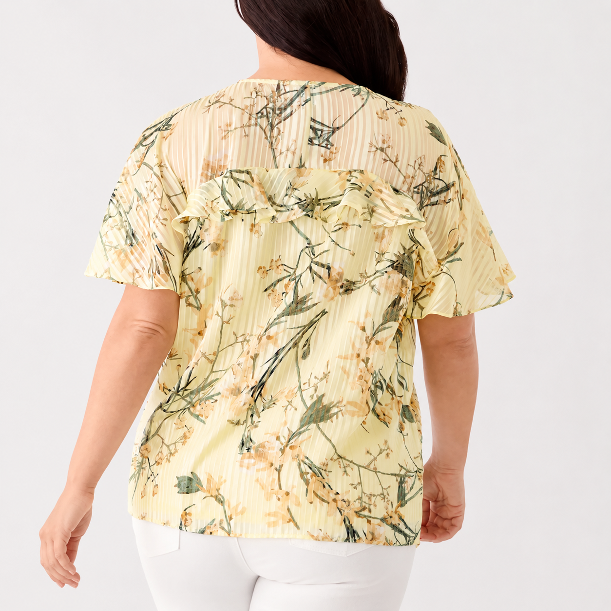 Blusa Floral Amarillo Pastel Manga Mariposa