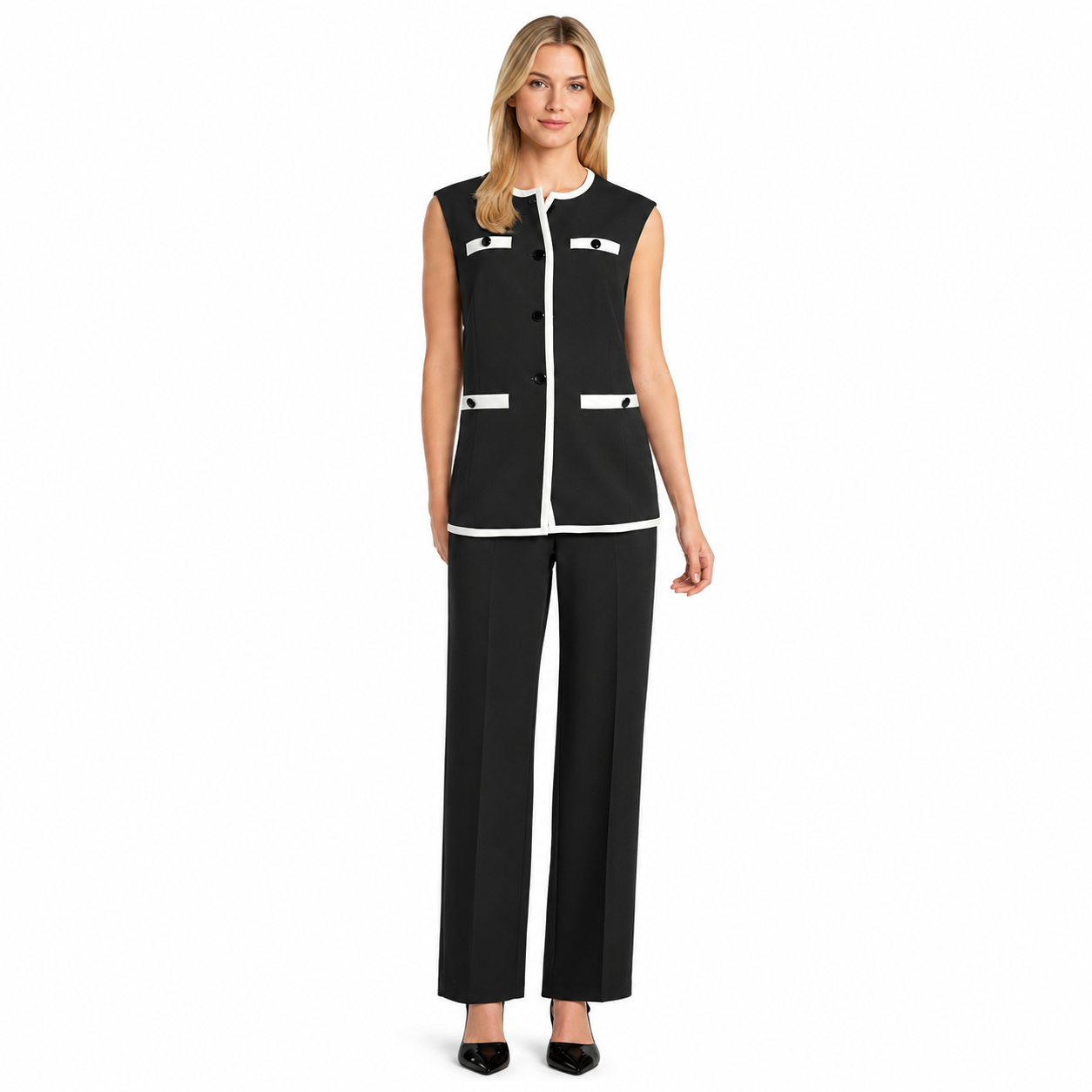 Conjunto Chaleco y Pantalón Blanco con Negro