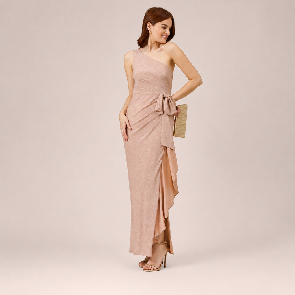 Vestido Largo Nude con Lazo y Abertura
