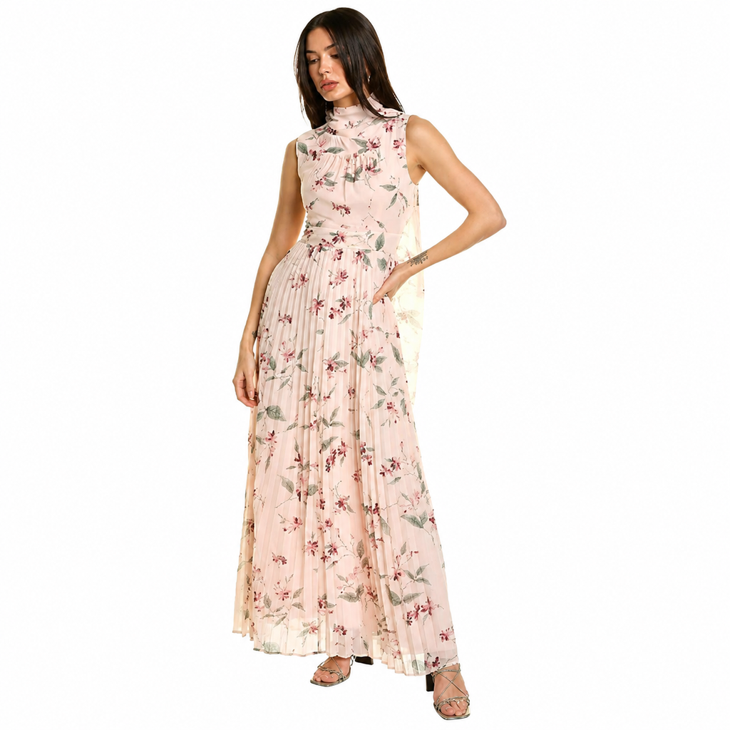 Vestido Largo Estampado Floral Nude